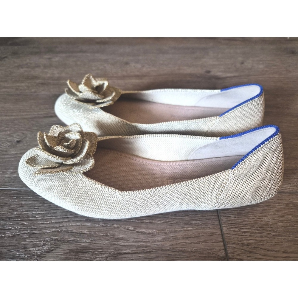 Rothys The Point Metallic Gold Rosette Flats Womens Size 8 Shoes - Picture 2 of 6
